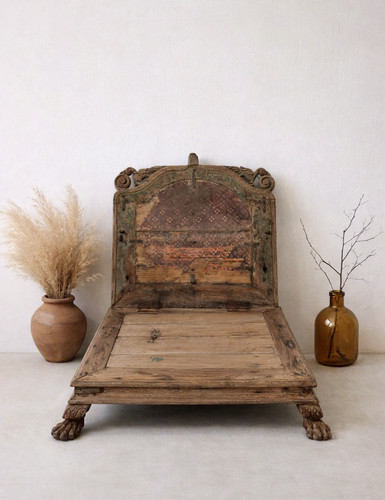 Antique carved wooden bench - wooden,